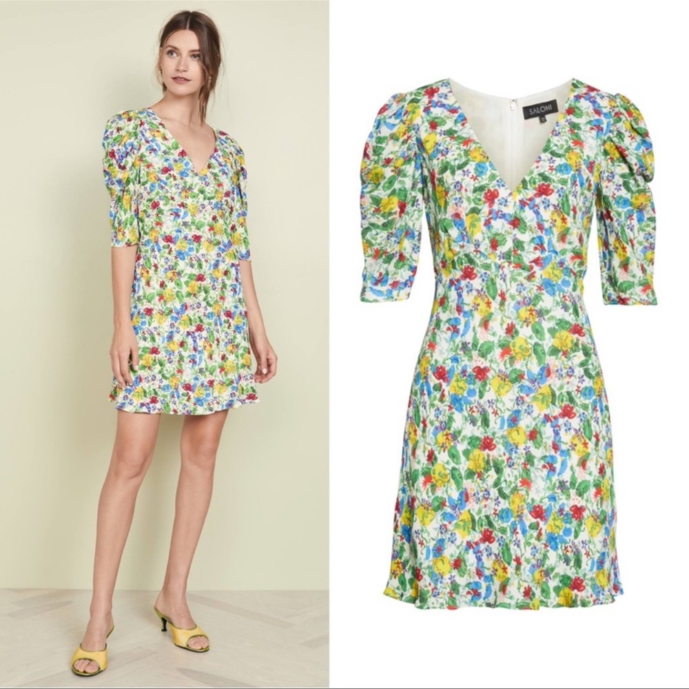 NWT Saloni Colette Floral Crepe De Chine Mini Dress - Size 2
